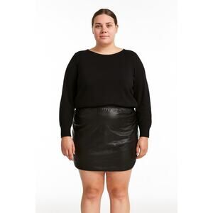 SHEIN Faux Leather Ruched Black Asymmetrical Pencil Skirt - Size XL/12 NWT